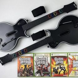 Xbox 360 Guitar Hero 3 Legends of Rock Dual Guitar Bundle w/ 4 Games GH2 WT Lot