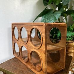 6 Slot Wine Bottle Table Top Rack - Wooden | MCM | Boho