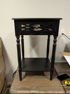 Black Wooden Accent End Table with Drawer and Bottom Shelf