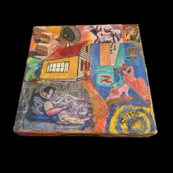 Elizabeth  Lamb Original MIXED Media Collage Art On Canvas 8x8