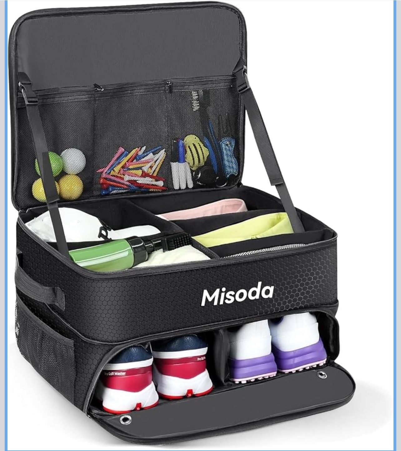 Golf Trunk Organizer with Shoe Storage, Golf Gifts for Men,2-Pair Capacity, Waterproof Car Trunk Locker Storage Box for Golf Gear and Accessories,Golf