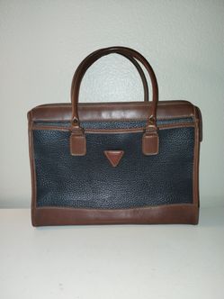 Vintage 90’s Guess Black Pebble Brown Trim Leather Tote bag