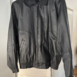 Men Black Leather Jacket Size L