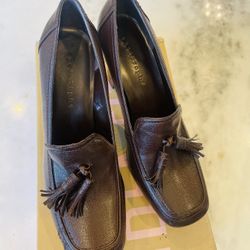 Brown Leather Heeled Loafers