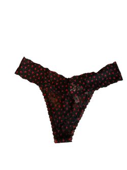 VS Black Lace Thong with Red Heart Print