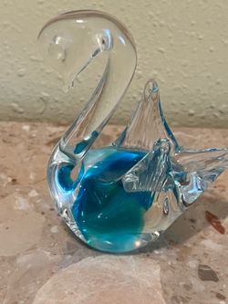 Art Glass Swan Figurine with Blue Core