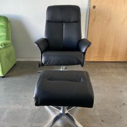 Recliner Chair with Alloy Swivel Base and Matching Ottoman Footrest, Furniture Casual Chair, Faux Leather 4603