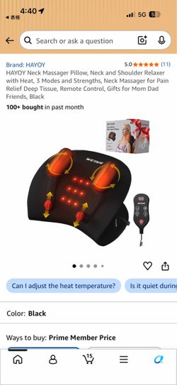 Neck Massager Pillow with Soothing Heat & Remote (Black)