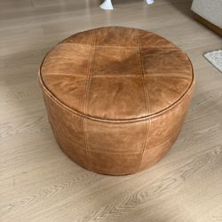 CB2 Round Saddle Leather Pouf Medium Brown $299