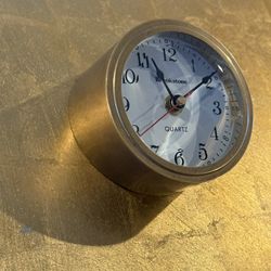 Vintage MCM Brookstone Quartz Brass Cylinder Desk Clock Paper Weight