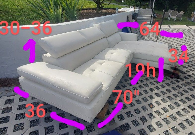 Barely Used  Modern Lshaped White Leather-like Couch With Adjustable Headrests