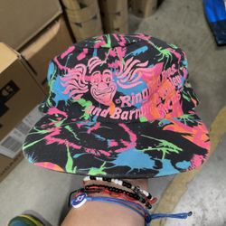 VTG 80s Ringling Bros Barnum Bailey Multicolor Hat Neon Paint Splatter AOP
