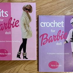 2 Hardback Pattern Books To Knit Or Crochet Barbie Clothes