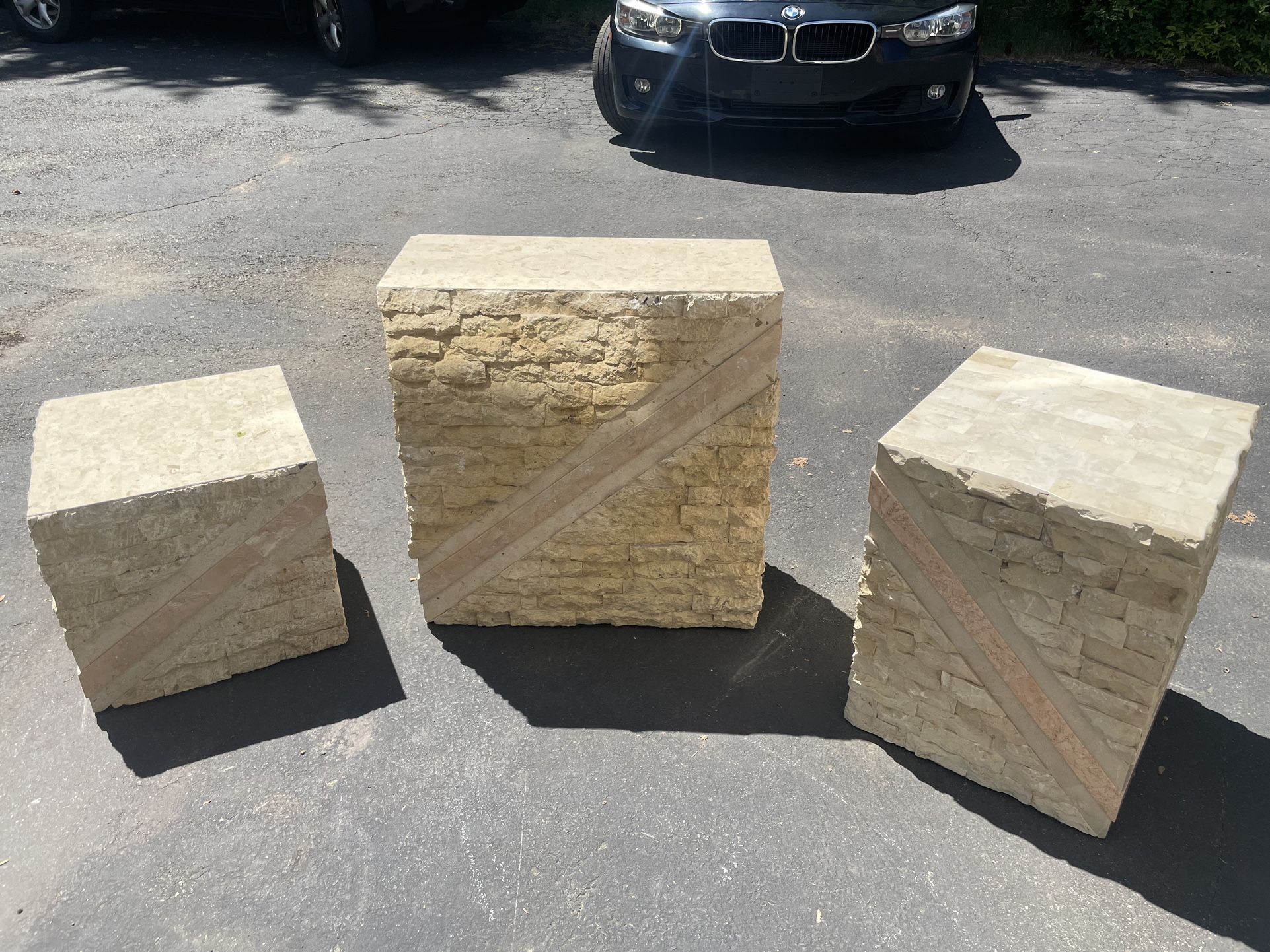 3 Tesselated Stone Side Table/End Tables (glass Is Included)