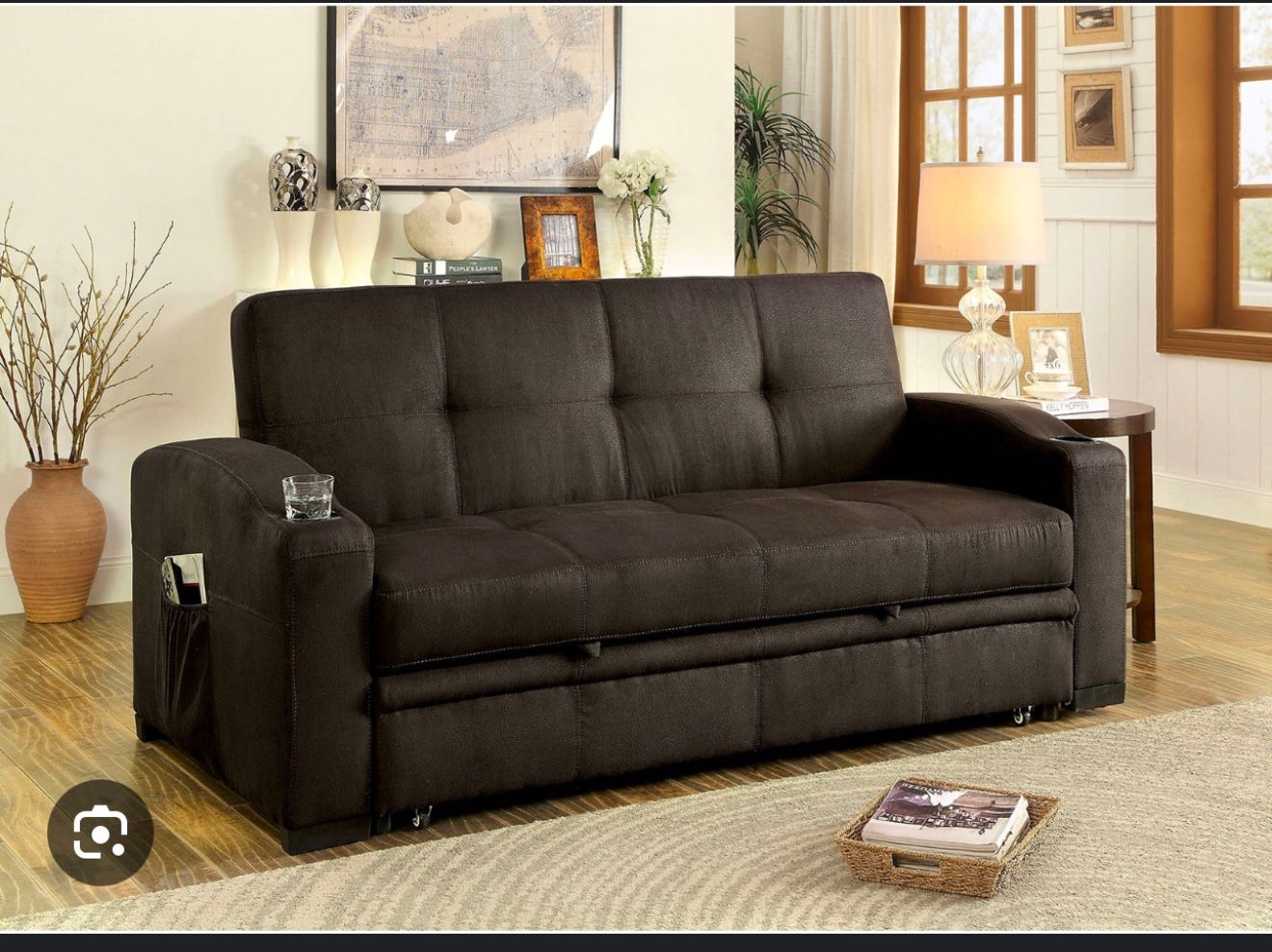Futon Sofa W Built In Cup Holders Converts Into A Bed