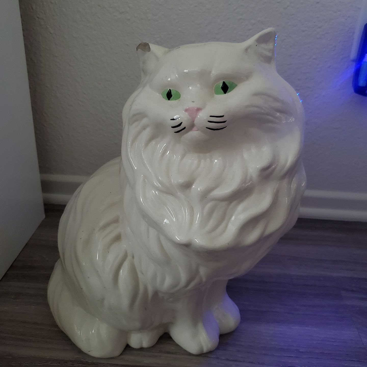 Vintage Large 14" Ceramic Gray/White Persian Cat Statue Figurine