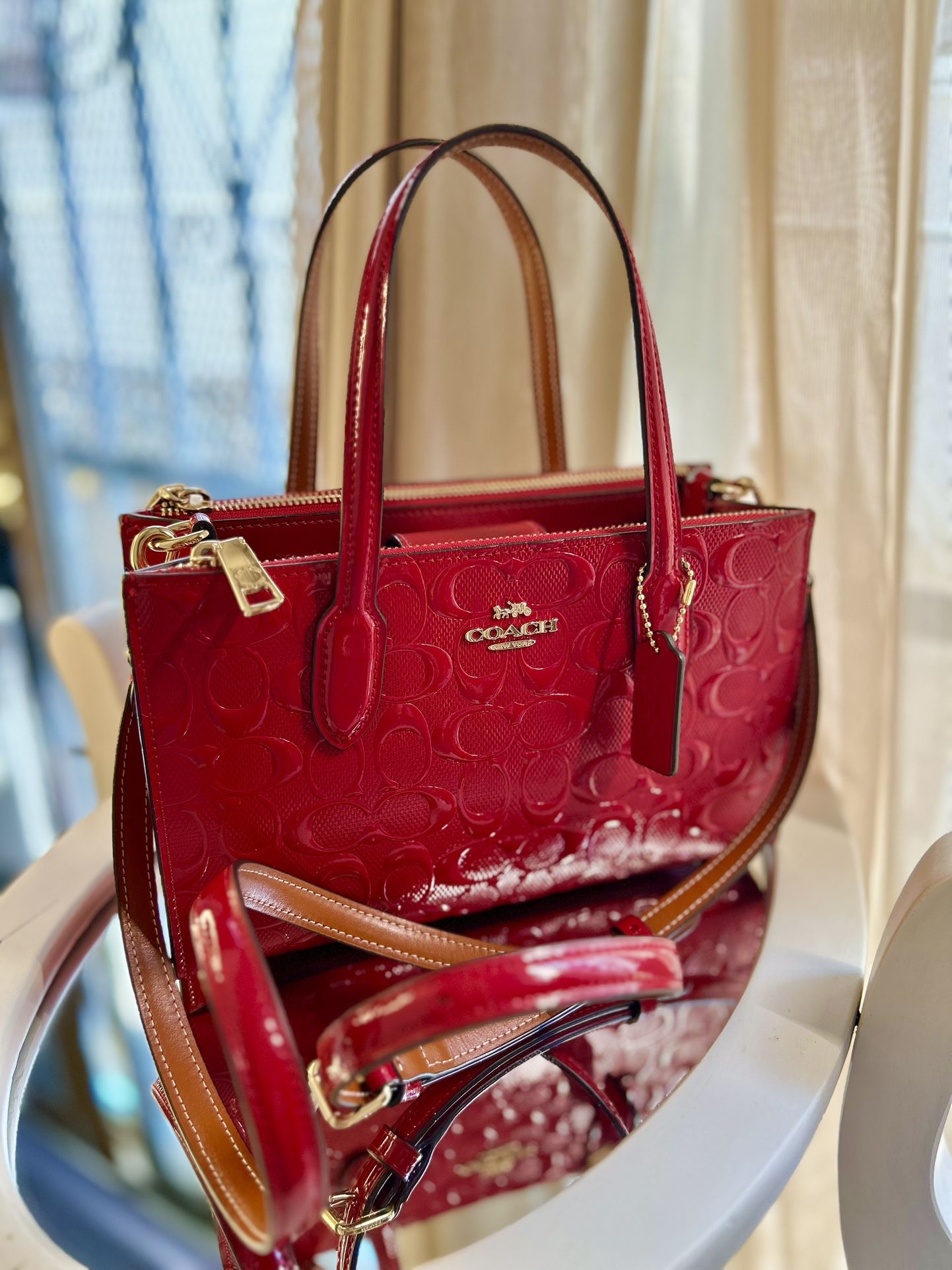 Coach Nina Small Tote Bag in Signature Leather in Red