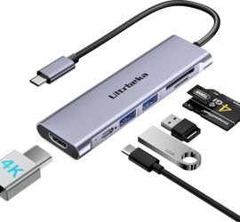 7in1 USBC Hub, 4K HDMI Multiport Adapter, TF/SD Card Reader, 2×Powered USB-A 3.0 5Gbps, 100W PD, Dongle Adapter, USB-C Extender Compatible