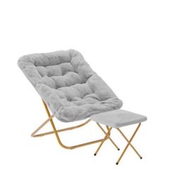 Plush gray gray folding chair with Ottoman new