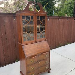 Antique Cherry Wood Secretary Cabinet. VINTAGE ANTIQUE Solid Mahogany Traditional Style 34" Secretary Desk w. Bookcase Top