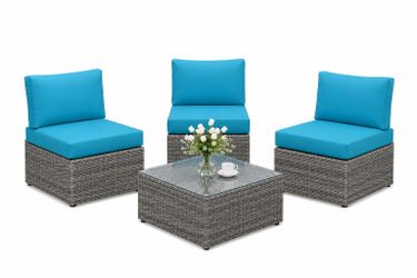 4 Pieces Outdoor Patio Furniture Set, Wicker Outdoor Patio Sectional Sofas with Coffee Table, All-Weather Patio Conversation Set for Garden Backyard, 