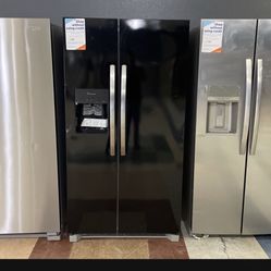 Glossy Black FRIGIDAIRE SIDE BY SIDE REFRIGERATOR WITH ICE AND WATER NEW SCRATCH AND DENT‼️‼️