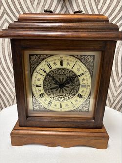 Vintage handmade wood large mantle clock