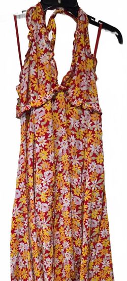 Anthropologie Odille Vintage Y2K Red Yellow Floral Daisy Halter Dress Size 6