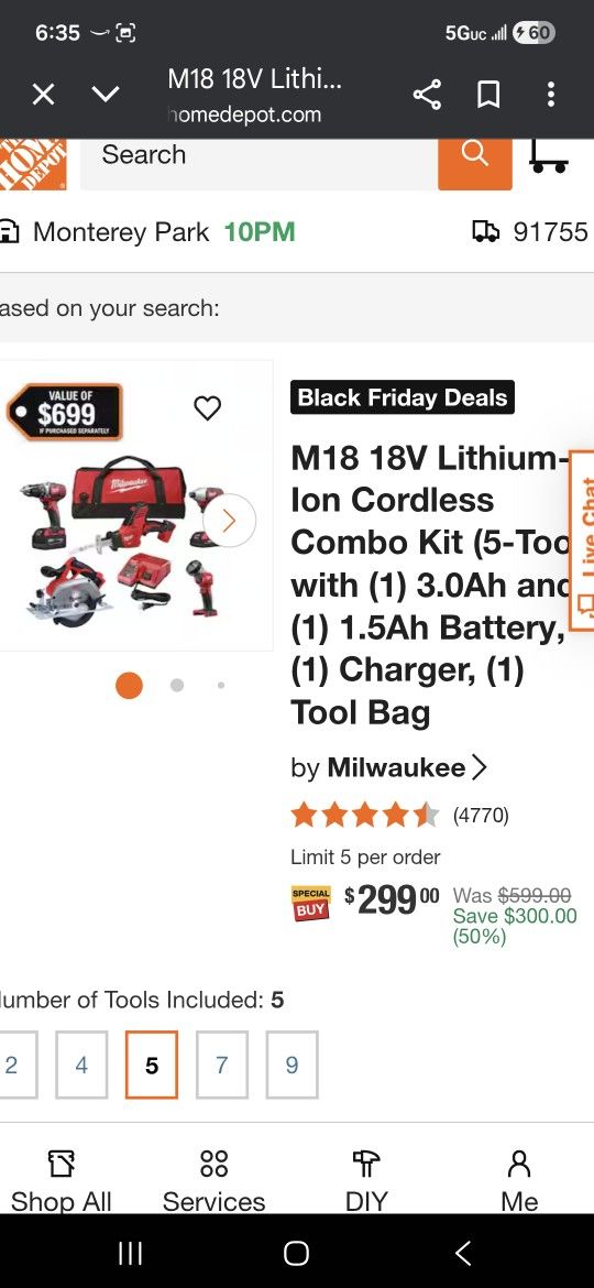 Milwaukee 5 Pc Tools New