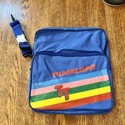 Vintage 90s Trafalgar Tours Messenger/shoulder Bag Blue with Retro Rainbow Design NWOT 13.5”x12.5”