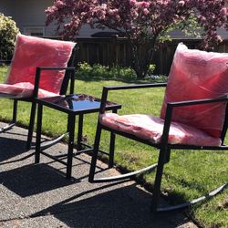 BrPatio Outdoor Furniture Porch Chairs Conversation Sets with Glass Coffee Table (Red)