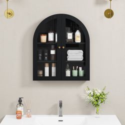 Large Arched Bathroom Wall Cabinet Modern Wooden Display Cabinet with Acrylic Doors Farmhouse Wall Mounted Cupboard Storage Organizer for Laundry Room