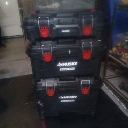 Husky 3 Piece Tool Boxes With Carrying Cart With Wheels 