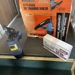 New In Box Large Nailer Gun Excellent Condition Like New With Beautiful Box Of Nails 