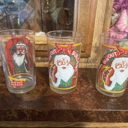 3 Vintage Glass Santa In N Out Cups