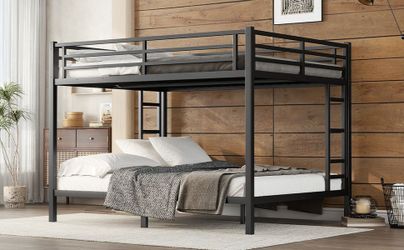 Metal Queen over Queen Bunk Bed for Teens and Adults,Space-Saving/Noise Reduced/No Box Spring Needed, Black
