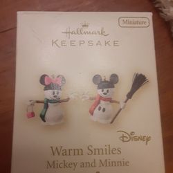 Hallmark Mickey Mouse & Minnie Christmas Tiny Snowman Hanging Ornaments Vintage Disney