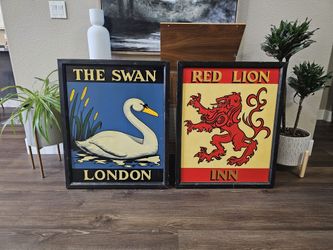 Vintage 26x32 London Custom Painted Advertisement Wood Framed Signs - SEE DESCRIPTION 