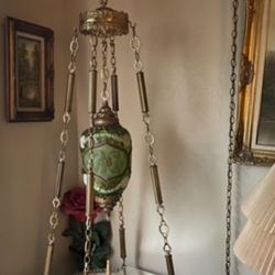 Vintage Brass Framed Hanging Swag Lamp Table 