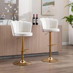 Swivel Bar Stools Bar Height Set of 2 Adjustable Upholstered Counter Barstool Velvet Bar Chairs with Back/Gold Base for Kitchen Island/Bar/Cafe, Cream