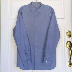 Uniqlo men's size L blue gray color 100% cotton long sleeve button up formal collared dress shirt