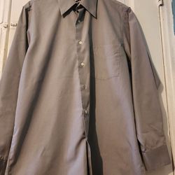 Van Heusen Men's Poplin Regular Fit Gray Long Sleeve Dress Shirt - Size S