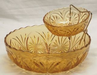 Vintage Anchor Hocking Chip & Dip Set “Honey Gold” Color