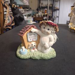 Dreamsicles Cast Art Hand-painted Cherub & Dog Figurine, "No Place Like Home" Signed By Kristin 2000 4.5"W X 3.75"H