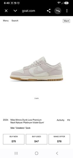 Nike Wmns Dunk Low Premium Next Nature 'Platinum Violet Gum size6.5'