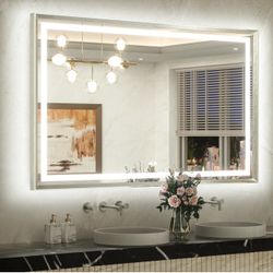 Metal Framed Front & Back LED Mirror, Anti-Fog & Dimmable Touch Controls-55” X 36”  