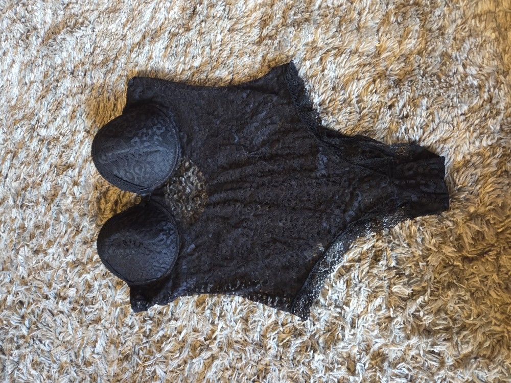 Black Fuscia Black Lace Bodysuit Size XL