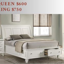 White Queen Bed With Storage Drawers Available In Black Or White $600