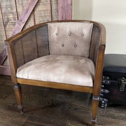 Tufted MCM Velvet Caned Armchair 