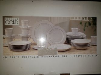 White Dish Set, Gold Edging, Used Twice